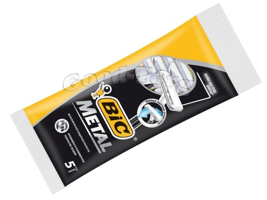 Одноразовый станок BIC METAL, оригинал, 1 уп = 5 шт. (Греция)